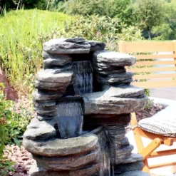 Sunnydaze Decor Sunnydaze 38"H Electric Polyresin And Fiberglass Stacked Shale Waterfall Outdoor Water Fountain With LED Lights -Sunnydaze Decor GUEST 6c3a4921 8e2a 4a03 b562 8d7c0eedff30