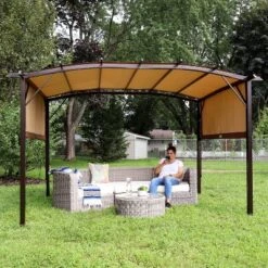 Sunnydaze Decor Sunnydaze 9' X 12' Metal Arched Pergola With Retractable Canopy -Sunnydaze Decor GUEST 7029e92d 6ecc 4058 a92c 26715139fec7