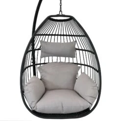 Sunnydaze Decor Sunnydaze Outdoor Resin Wicker Patio Delaney Hanging Basket Egg Chair With Cushions, Headrest, And Steel Stand Set - Gray - 3pc -Sunnydaze Decor GUEST 713d2e4e 96ac 468f 9f89 63cca43352f6