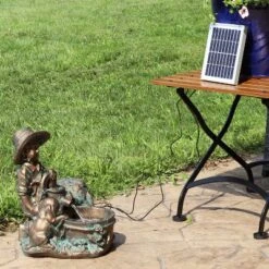 Sunnydaze Decor Sunnydaze Outdoor Polyresin Boy With Dog Solar Powered Water Fountain Feature With LED Light - 15" - Light Brown -Sunnydaze Decor GUEST 74707244 e969 421b bcd3 d911f67c4512