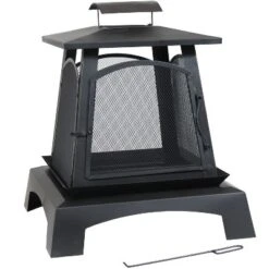 Sunnydaze Decor Sunnydaze Outdoor Camping Or Backyard Steel Pagoda Style Fire Pit With Log Poker And Wood Grate - 32" - Black -Sunnydaze Decor GUEST 74b46b97 c453 43cd 9f24 627c4c3f2a7e