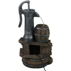 Sunnydaze Decor Sunnydaze 23"H Electric Polyresin Cozy Farmhouse Pump And Tiered Barrels Outdoor Water Fountain With LED Lights -Sunnydaze Decor GUEST 753feac1 8910 4a93 85b1 c2a6ae46f170
