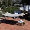 Sunnydaze Decor Sunnydaze Polycotton 2-Person Hammock With Curved Bamboo Foldable Spreader Bars - 450 Lb Weight Capacity - Neutral Stripe
