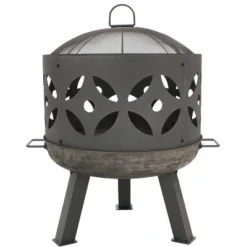 Sunnydaze Decor Sunnydaze Outdoor Camping Or Backyard Cast Iron Retro Round Fire Pit Bowl With Handles And Spark Screen - 26" - Black -Sunnydaze Decor GUEST 781b7de4 00df 48dc 84e9 8e0848c915fc