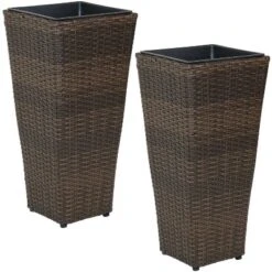 Sunnydaze Decor Sunnydaze Modern Decorative Standing Square Polyrattan Planter Containers - Brown - 2-Pack -Sunnydaze Decor GUEST 78aa8646 78bb 4dc6 9a19 c2ca5d6fc70e