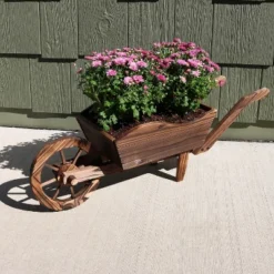 Sunnydaze Decor Sunnydaze Wooden Decorative Wheelbarrow Planter For Patio, Lawn And Garden - 35" L X 10" W X 11" - Brown