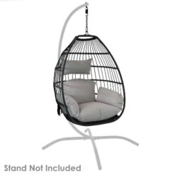 Sunnydaze Decor Sunnydaze Outdoor Resin Wicker Delaney Hanging Basket Egg Chair Swing With Cushions And Headrest - Gray - 2pc -Sunnydaze Decor GUEST 7cccb8bc 6072 4a69 a558 36eaa36c38b2