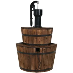 Sunnydaze Decor Sunnydaze 34"H Electric Fir Wood 2-Tier Farmhouse Barrel With Metal Decorative Hand Pump Outdoor Water Fountain -Sunnydaze Decor GUEST 7e4cf15b f13c 417a a81d 126e81ccab38