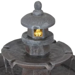 Sunnydaze Decor Sunnydaze 40"H Electric Polyresin 2-Tiered Pagoda Outdoor Water Fountain With LED Light -Sunnydaze Decor GUEST 82405deb dcea 441a b849 0018bea6e9a7