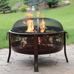 Sunnydaze Decor Sunnydaze Outdoor Camping Or Backyard Steel Pheasant Hunting Fire Pit With Spark Screen, Cover, Metal Wood Grate, And Log Poker - 30"