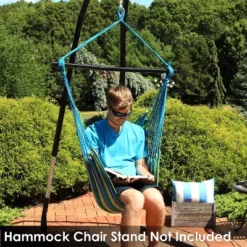 Sunnydaze Decor Sunnydaze Hanging Rope Hammock Chair Swing With Collapsible Bar For Backyard And Patio - 265 Lb Weight Capacity - Ocean Breeze -Sunnydaze Decor GUEST 849a6685 9e76 44a3 96c8 0ef89693960b