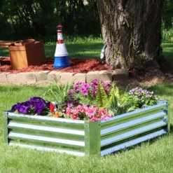 Sunnydaze Decor Sunnydaze Outdoor Lawn And Garden Galvanized Steel Rectangle Raised Vegetable Garden Or Flower Bed Planter Kit - 22" - Silver