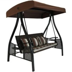 Sunnydaze Decor Sunnydaze Outdoor Deluxe 3-Person Patio Swing With Tilting Canopy Shade, Cushions And Side Tables -Sunnydaze Decor GUEST 8e462c62 a61d 456d 9fa1 3b6c4c8b7235