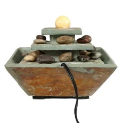 Sunnydaze Decor Sunnydaze Indoor Home Office Slate And Polished Stone Ball Tiered Tabletop Water Fountain With LED Light - 8" -Sunnydaze Decor GUEST 916cbbaa 1e58 47b7 be3d 843fe57d332c