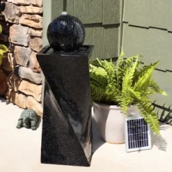 Sunnydaze Decor Sunnydaze Outdoor Polyresin Solar Powered Black Ball Water Fountain Feature With LED Light - 30" - Black