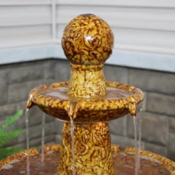 Sunnydaze Decor Sunnydaze 43"H Electric Ceramic 3-Tier Floral Motif Outdoor Water Fountain With LED Lights -Sunnydaze Decor GUEST 94efa30c d328 46a8 8c23 b05c51ad01e5