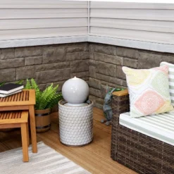 Sunnydaze Decor Sunnydaze Modern Orb On Circle-Pattern Base Ceramic Outdoor Fountain With LED Lights, Gray -Sunnydaze Decor GUEST 983f9cd0 31d3 4dd8 836a 1048e8d00c61