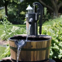 Sunnydaze Decor Sunnydaze 34"H Electric Fir Wood 2-Tier Farmhouse Barrel With Metal Decorative Hand Pump Outdoor Water Fountain -Sunnydaze Decor GUEST 9e5eaa6b deb4 4303 934d bbf390d24204