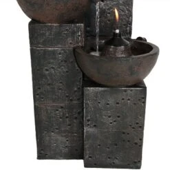 Sunnydaze Decor Sunnydaze 34"H Electric Polyresin 3-Tier Burning Bowls Outdoor Water Fountain With Real Flame Torch Accents -Sunnydaze Decor GUEST 9f1f8441 40c2 4bd8 8be9 34ba62d42001