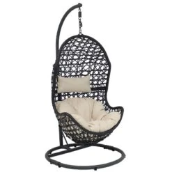 Sunnydaze Decor Sunnydaze Outdoor Resin Wicker Patio Cordelia Hanging Basket Egg Chair Swing With Cushion, Headrest, And Steel Stand Set- 3pc -Sunnydaze Decor GUEST a0310811 b648 4ec2 a847 9badf9f3b88e