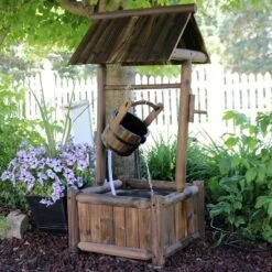Sunnydaze Decor Sunnydaze 46"H Fir Wood Rustic Wishing Well Outdoor Water Fountain
