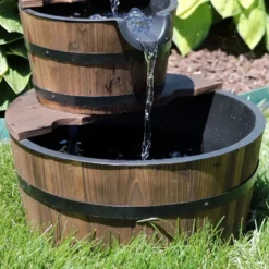 Sunnydaze Decor Sunnydaze 23"H Electric Fir Wood 2-Tier Farmhouse Barrel With Metal Decorative Hand Pump Outdoor Water Fountain -Sunnydaze Decor GUEST a6244808 0c16 407a 83ac a0b0d5290f85