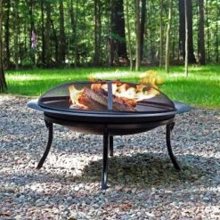 Sunnydaze Decor Sunnydaze Outdoor Portable Camping Or Backyard Folding Round Fire Pit Bowl With Spark Screen, Log Poker, Folding Stand, And Carrying Case Cover - 29"