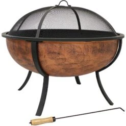 Sunnydaze Decor Sunnydaze Outdoor Portable Camping Or Backyard Large Round Fire Pit Bowl With Spark Screen, Wood Grate, And Log Poker - 32" - Copper Finish -Sunnydaze Decor GUEST ac6c00ac ccbb 4178 a729 3e00a9f4a469