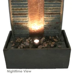 Sunnydaze Decor Sunnydaze 48"H Electric Natural Slate With Copper Accents Rippled Column Outdoor Water Fountain With LED Spotlight -Sunnydaze Decor GUEST acc6bc34 8d64 41dc 9073 403f62763a03