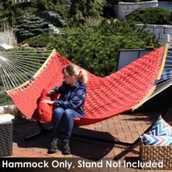 Sunnydaze Decor Sunnydaze Polyester Quilted Weave 2-Person Hammock With Curved Bamboo Spreader Bars - 450 Lb Weight Capacity - Salmon -Sunnydaze Decor GUEST af5d0def 5d8a 44b6 b658 0c701e6b6bb5