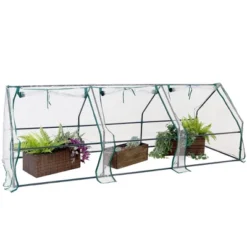 Sunnydaze Decor Sunnydaze Outdoor Portable Slanted Top Plant Shelter Mini Cloche Greenhouse With Zipper Doors - 36" - Clear -Sunnydaze Decor GUEST b21b6f8c bff8 4bce b50c 7ccd5e259625