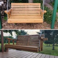 Sunnydaze Decor Sunnydaze Outdoor 2-Person Traditional Wooden Porch Swing With Hanging Chains - 58.5-Inch - Brown -Sunnydaze Decor GUEST b2e1fa84 9b8d 4911 8730 c605433278a2