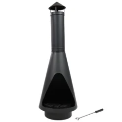 Sunnydaze Decor Sunnydaze Outdoor Backyard Patio Steel Wood-Burning Fire Pit Chiminea With Rain Cap, Wood Grate, And Fire Poker - 56" - Black -Sunnydaze Decor GUEST b33151aa 4042 46a5 86ba 217003877c8f