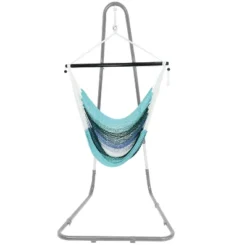 Sunnydaze Decor Sunnydaze Polyester Rope Hanging Caribbean-Style Hammock Chair Swing For Patio, Porch, Or Yard - Lagoon Stripes -Sunnydaze Decor GUEST b3dc6a27 1153 4467 8ae7 bfd1abc00a3b