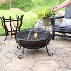 Sunnydaze Decor Sunnydaze Outdoor Camping Or Backyard Steel Victorian Fire Pit Bowl With Handles And Spark Screen - 25" - Black -Sunnydaze Decor GUEST b62bb542 f5f7 4495 95ae 72d3b0f65134