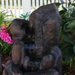 Sunnydaze Decor Sunnydaze Outdoor Solar Powered Rock Falls Water Fountain With Battery Backup, Submersible Pump, And LED Lights - 22" -Sunnydaze Decor GUEST b6838559 f1d0 449c 8982 e5e2f4fb1b73