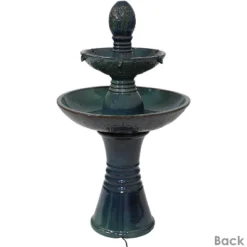 Sunnydaze Decor Sunnydaze 38"H Electric Ceramic 2-Tier Outdoor Water Feature With LED Lights, Green -Sunnydaze Decor GUEST b742baaa c47a 49d7 9c0a 036ea163240d