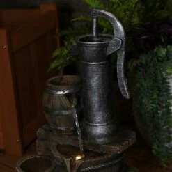 Sunnydaze Decor Sunnydaze 23"H Electric Polyresin Cozy Farmhouse Pump And Tiered Barrels Outdoor Water Fountain With LED Lights -Sunnydaze Decor GUEST bb038f82 49e5 44bd 8e11 959e6cbdbdb5