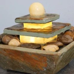 Sunnydaze Decor Sunnydaze Indoor Home Office Slate And Polished Stone Ball Tiered Tabletop Water Fountain With LED Light - 8" -Sunnydaze Decor GUEST bc26ac82 9c52 40be ac2a c52c7fb11e5f