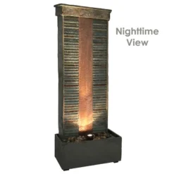 Sunnydaze Decor Sunnydaze 48"H Electric Natural Slate With Copper Accents Rippled Column Outdoor Water Fountain With LED Spotlight -Sunnydaze Decor GUEST bcfb8823 08a1 406a 916e eca415348123