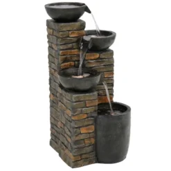 Sunnydaze Decor Sunnydaze 34"H Electric Polyresin Staggered Bowls Tiered Outdoor Water Fountain With LED Lights -Sunnydaze Decor GUEST bd59bf02 995d 412c b01c 3843803a1a84