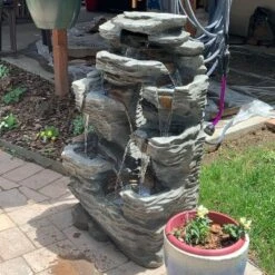 Sunnydaze Decor Sunnydaze 39"H Electric Polyresin And Fiberglass Dual Cascading Falls Outdoor Water Fountain With LED Lights -Sunnydaze Decor GUEST be7fd6cf 3097 4c80 b07f 2c2a02911122