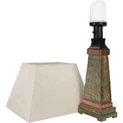 Sunnydaze Decor Sunnydaze Contemporary Natural Slate With Copper Trim And Fabric Cream Shade Accent Indoor/Outdoor Weather-Resistant Table Lamp -Sunnydaze Decor GUEST c65a9e12 3e5d 481c 9f06 a6f3857e45b1