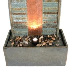 Sunnydaze Decor Sunnydaze 48"H Electric Natural Slate With Copper Accents Rippled Column Outdoor Water Fountain With LED Spotlight -Sunnydaze Decor GUEST c6aadbab d36e 4a8b b65a 0781679e2637