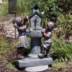 Sunnydaze Decor Sunnydaze 30"H Electric Polyresin Boy And Girl At Bird Bath Outdoor Water Fountain -Sunnydaze Decor GUEST cb32f14f 59b5 4bfd 9532 25e05c33384d