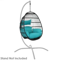 Sunnydaze Decor Sunnydaze Outdoor Resin Wicker Patio Dalia Hanging Basket Egg Chair With Cushions And Headrest - Teal - 2pc -Sunnydaze Decor GUEST cee1478b 2b15 4512 954a ad15726edf5b
