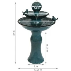 Sunnydaze Decor Sunnydaze 27"H Electric Green Ceramic 2-Tier Resting Birds Outdoor Water Fountain -Sunnydaze Decor GUEST d297bb80 34bf 4841 9a31 b542fc455d4f