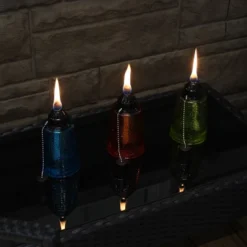 Sunnydaze Decor Sunnydaze Outdoor Refillable Glass Tabletop Torches With Long-Lasting Fiberglass Wicks - Blue, Orange, And Green - 3pc -Sunnydaze Decor GUEST d3099285 3168 4b73 8ce2 5ad8bdc1d4f2
