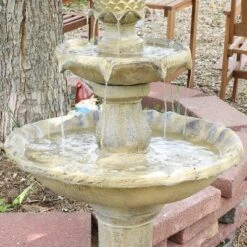 Sunnydaze Decor Sunnydaze 45" H Outdoor Arcade 2-Tier Solar Water Fountain With Battery Backup And LED Light -Sunnydaze Decor GUEST d37d0e2b 8744 40e5 861e 1f2e5d7ce4a9