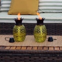 Sunnydaze Decor Sunnydaze Outdoor Adjustable Height 3-in-1 Glass Tropical Pineapple Torches With Connected Snuffs And Metal Poles - 2pk -Sunnydaze Decor GUEST d3f40df8 a0b6 4541 90ff ba8fcdf78d10